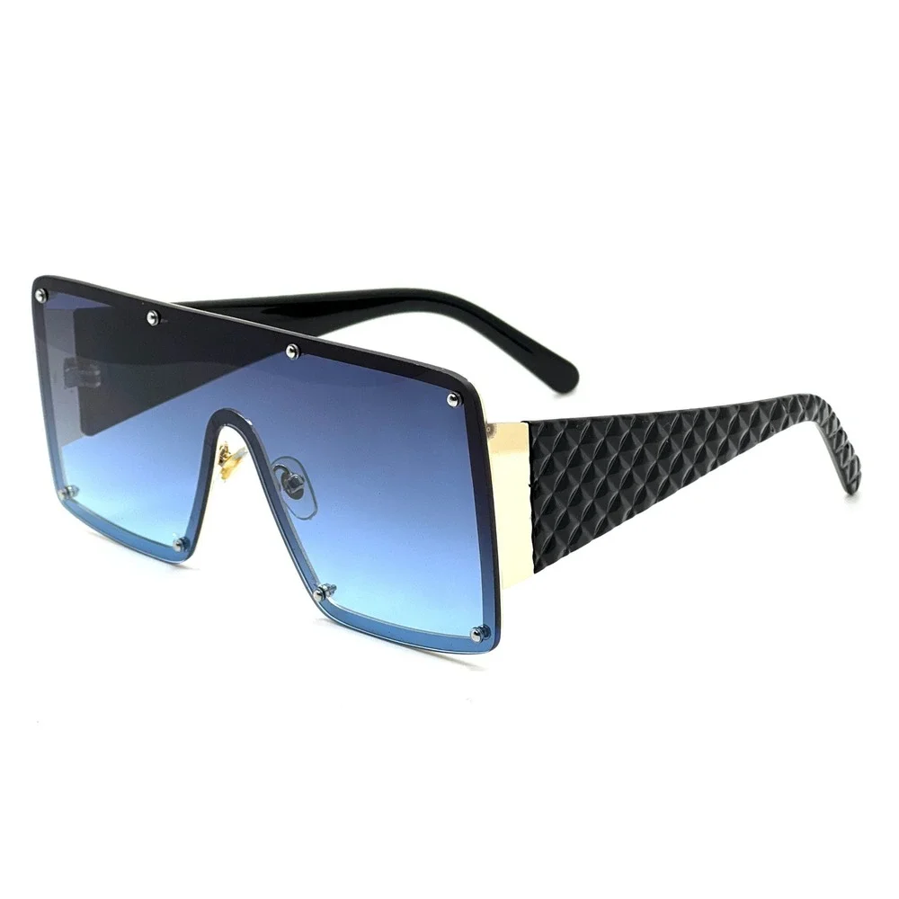 RETRO SHIELD Style Party Rave‎ Club DJ SUN GLASSES Gold Frame Flat Blue Lens New